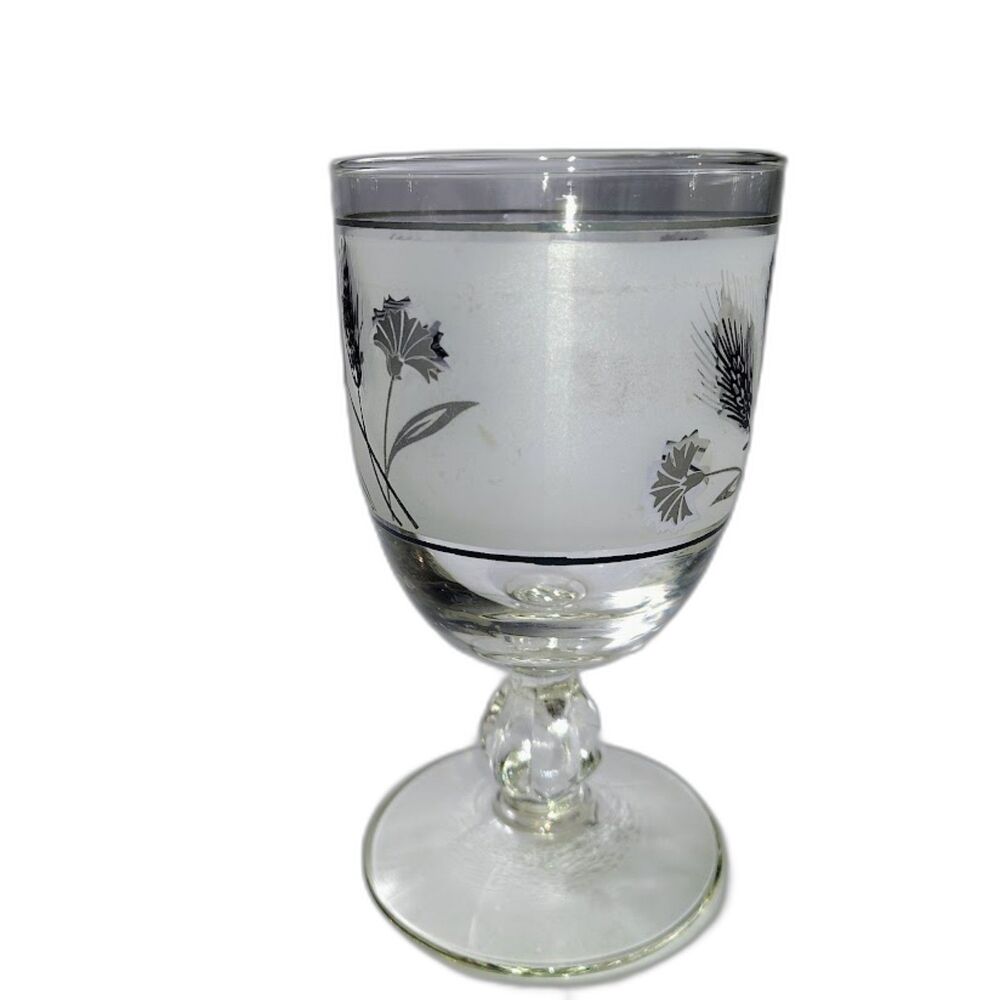 Vintage Libbey Silver Wheat & Thistle Frosted Goblet Glass 8 oz Discoloration - Picture 2 of 3